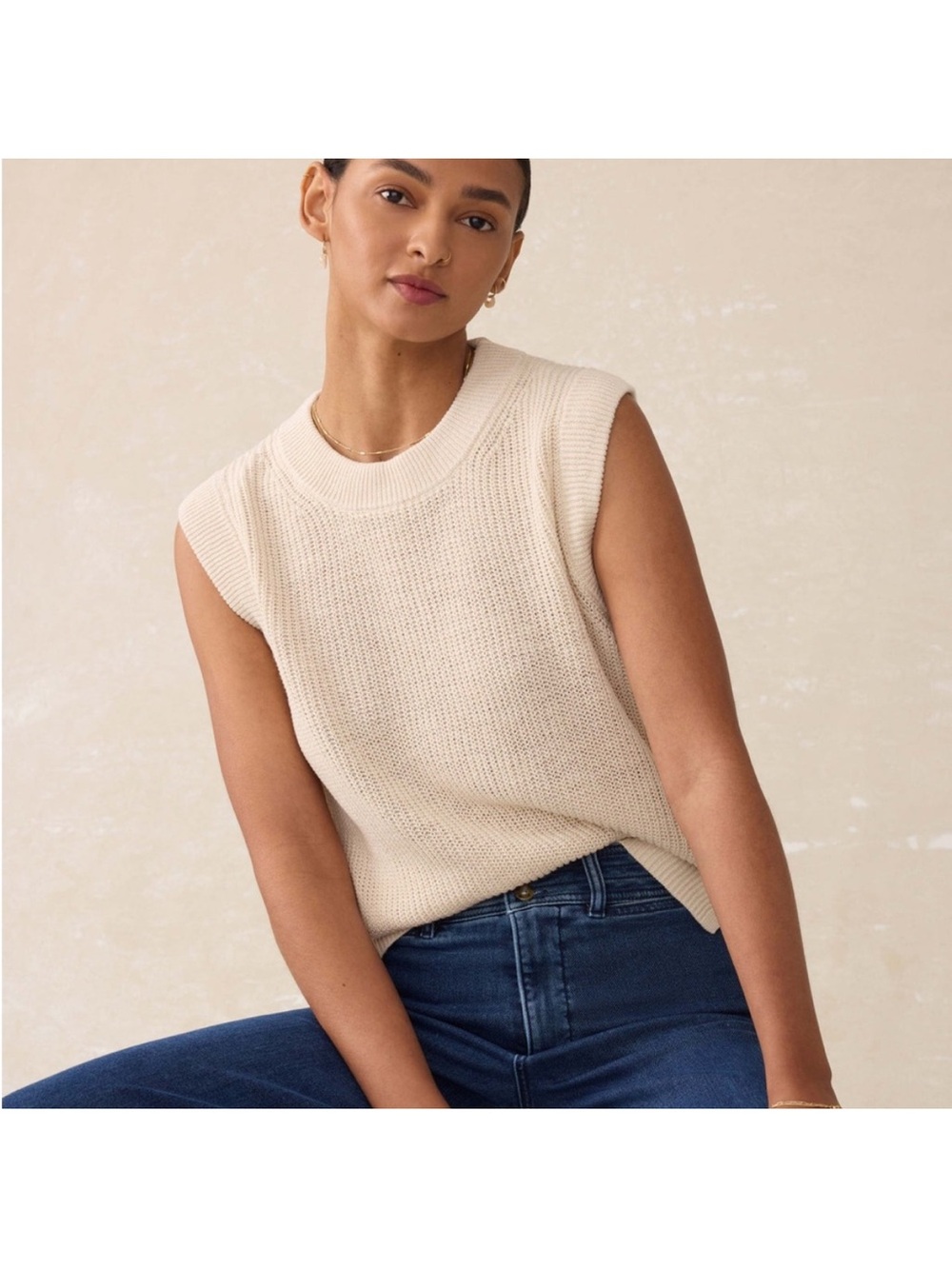 Faherty Miramar Linen Knit Summer Sand Sweater Vest Top Medium